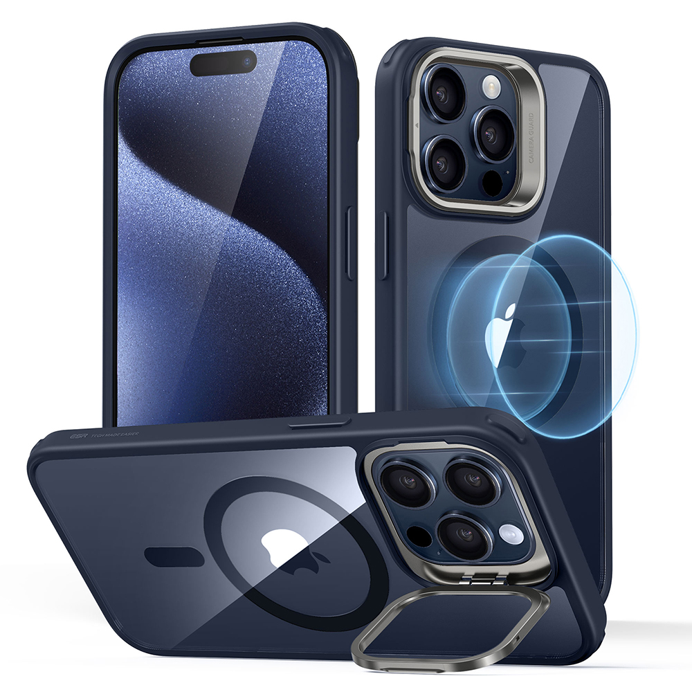 ESR Калъф Classic Hybrid със стойка iPhone 15 Pro, MagSafe /прозрачно + тъмно синьо/