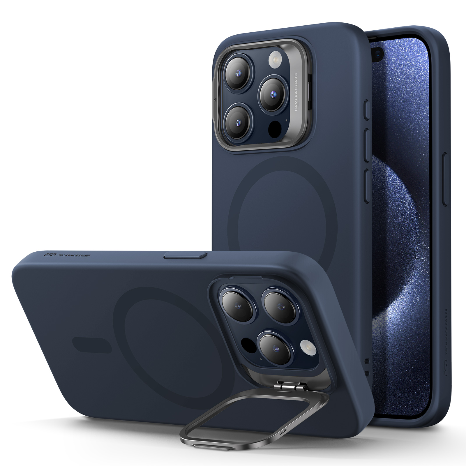 ESR Калъф Cloud Soft със стойка iPhone 15 Pro, MagSafe /тъмно син/