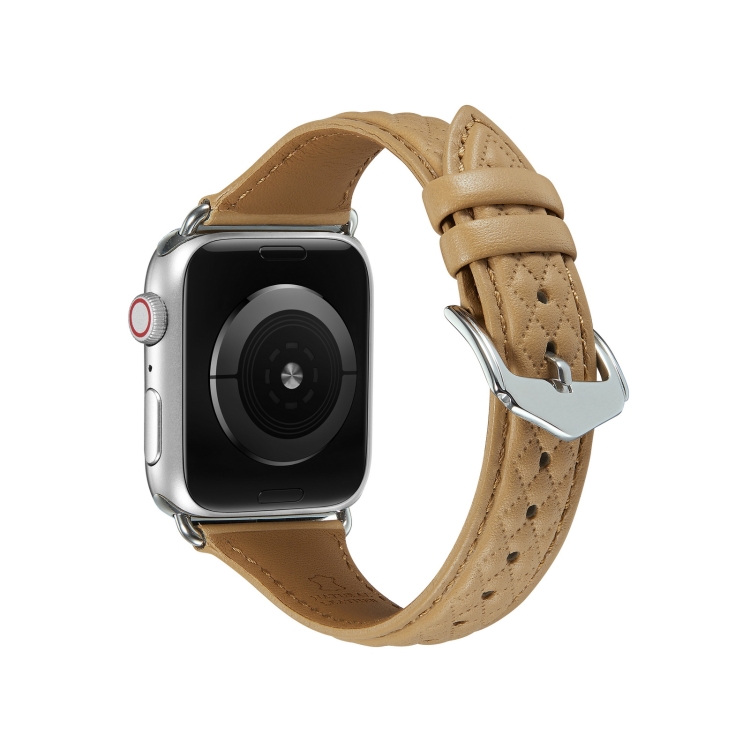 Каишка за Apple Watch 42/44/45/49мм, Leather Rhombic Pattern Strap /карамел/