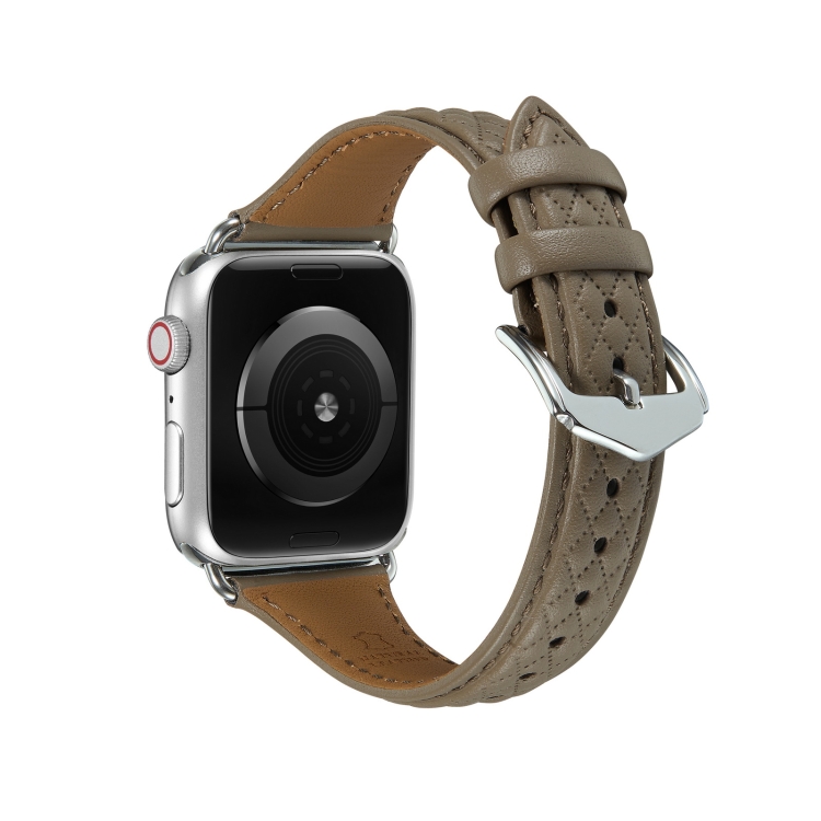 Каишка за Apple Watch 42/44/45/49мм, Leather Rhombic Pattern Strap /кафе/