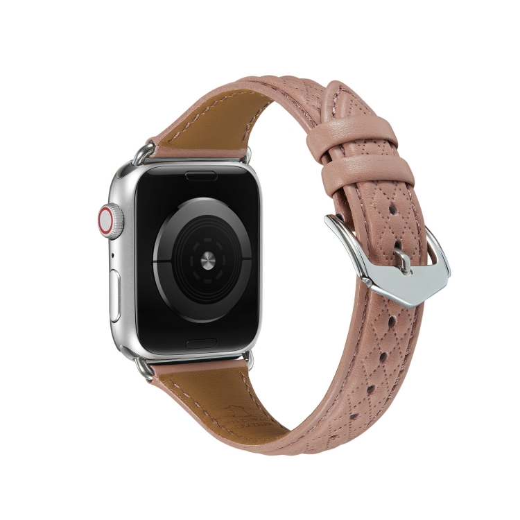 Кожена каишка Leather Rhombic Pattern Strap за Smart Watch, 22мм /пепел от рози/