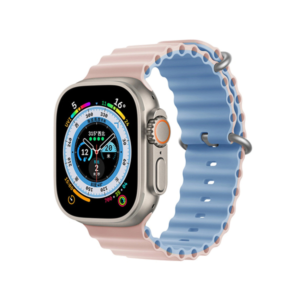 Каишка за Apple Watch 42/44/45/49мм, Ocean Band, двулицева /бледо розово + светлосиньо/