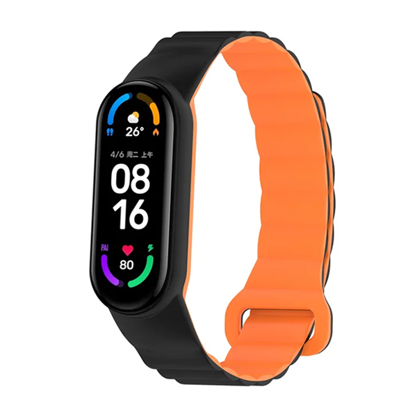 Каишка Magnet Strap for Xiaomi Mi Band 3/4/5/6/7 /черно + оранжево/