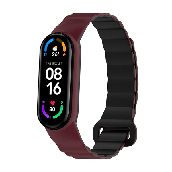 Каишка Magnet Strap for Xiaomi Mi Band 3/4/5/6/7 /вино + черно/