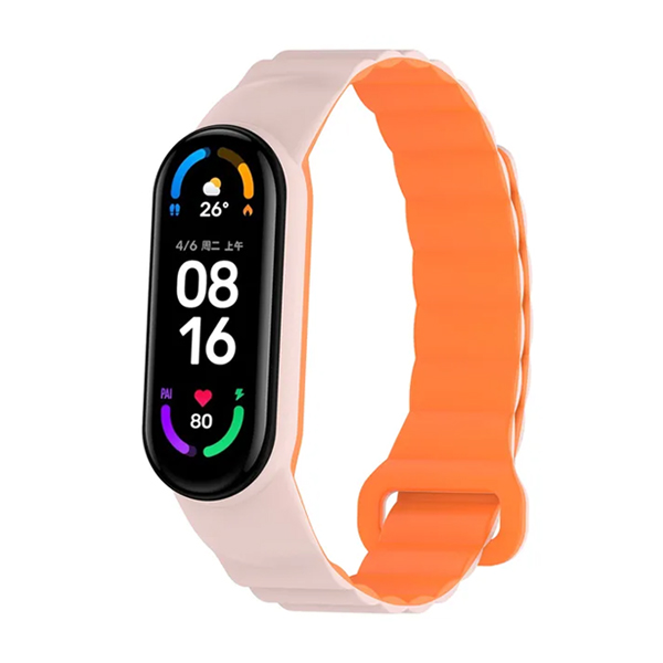 Magnet Strap for Xiaomi Mi Band 3/4/5/6/7 /Pink + Orange/