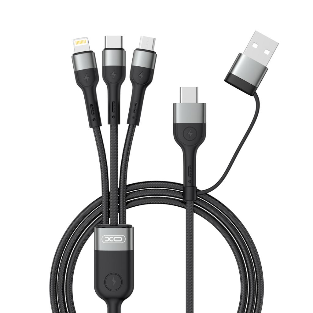 XO Кабел 6 в 1, USB-A+USB-C към Type-C+Lightning+Micro USB, 1.2м, 60W, 3A, NB254 /черен/