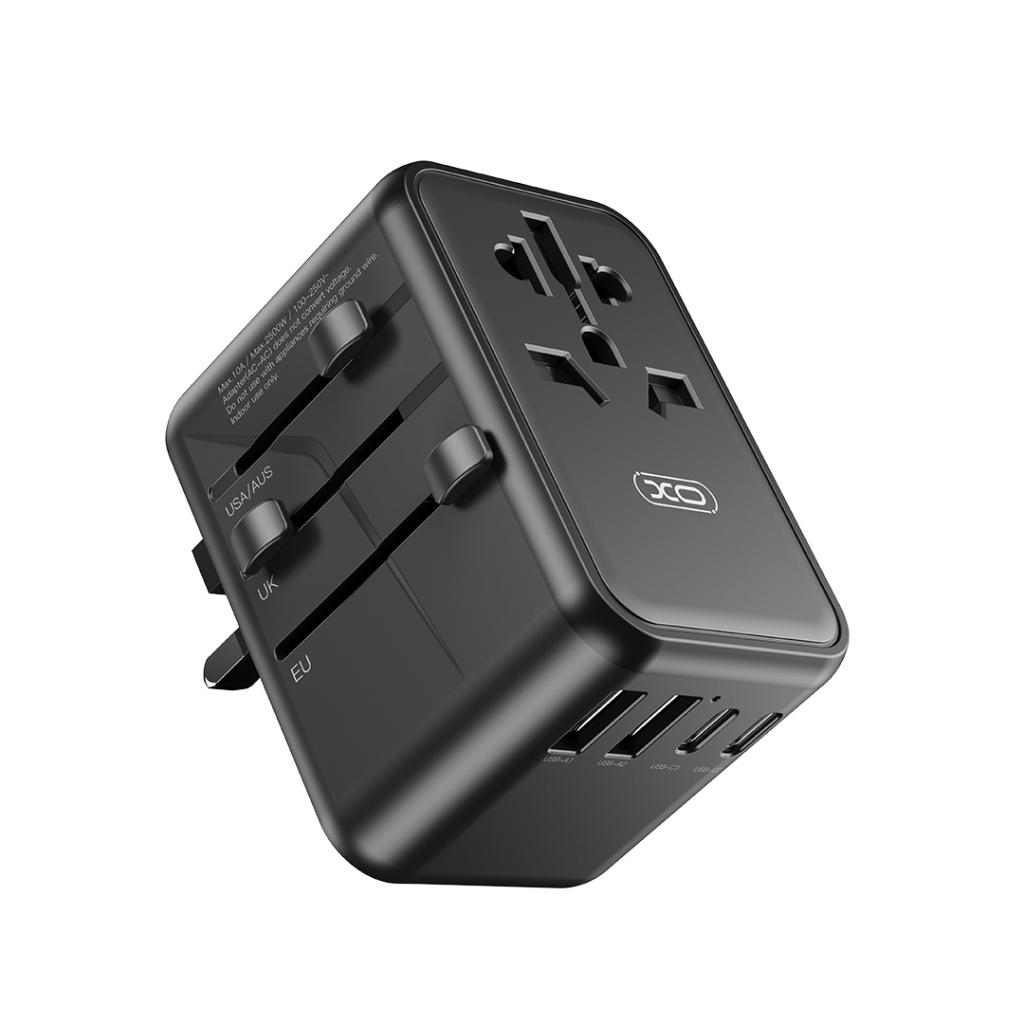 XO 220V 65W, 2xUSB-A + 3xUSB-C + AC, Gan Nitride, черен - WL22