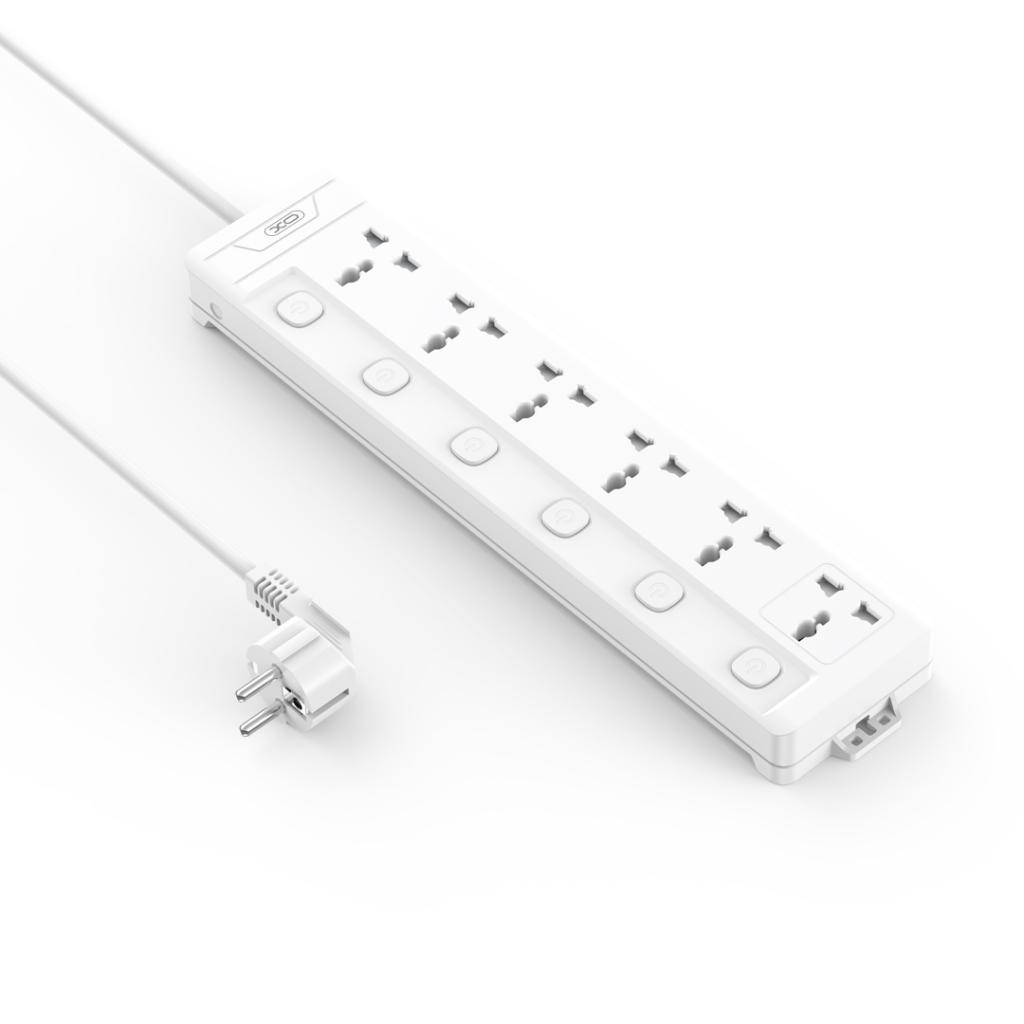 Разклонител XO 2500W, 6 x AC Sockets с независими Power бутони, WL18 /бял/