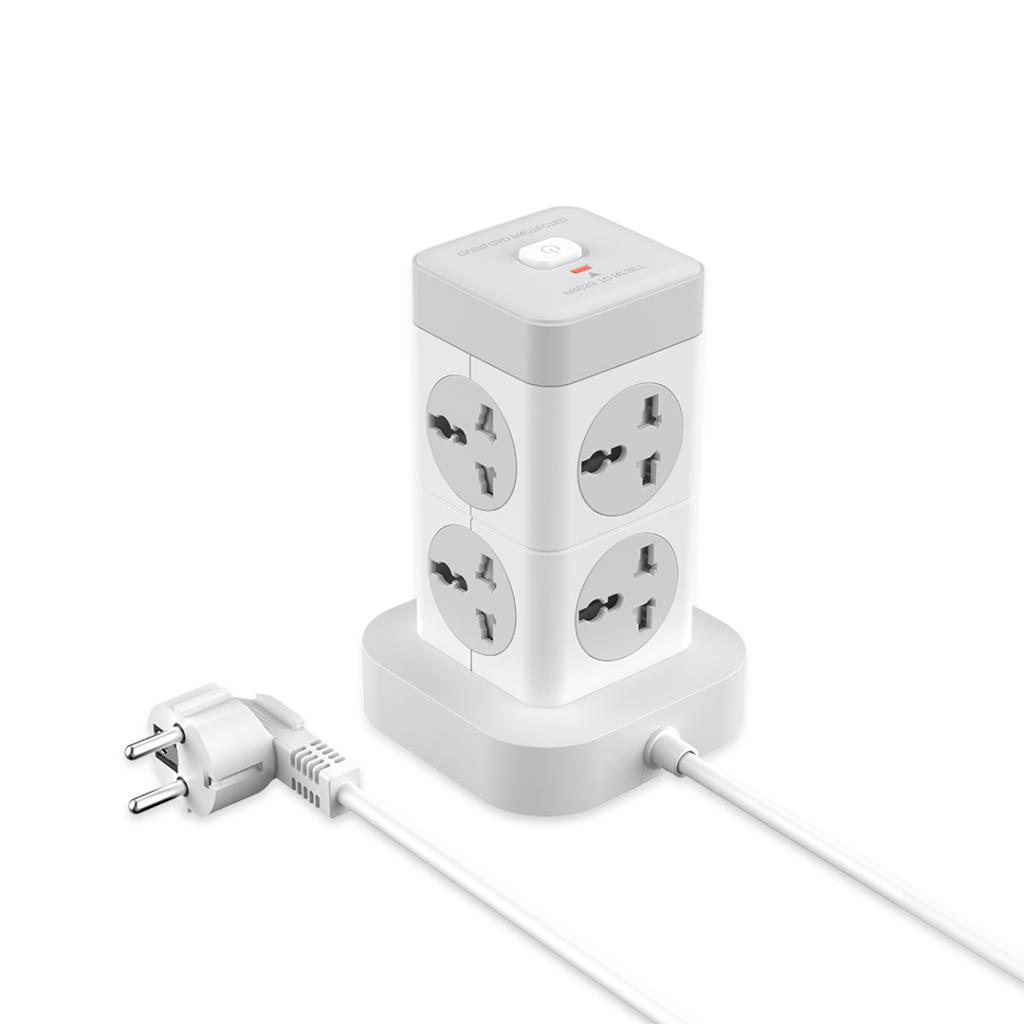 Разклонител XO Tower 2500W, 8 x AC Sockets + 3 x USB + USB-C(PD), WL21 /бял/