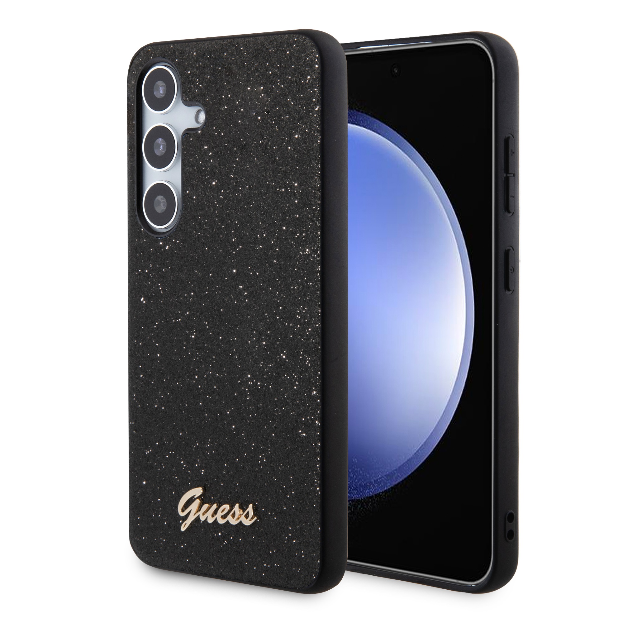 GUESS Калъф Samsung S24, PC/TPU Glitter Flakes Metal Logo, черен - GUHCS24SHGGSHK