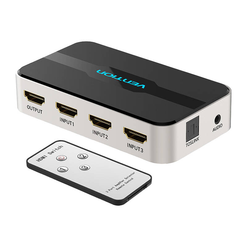VENTION Switch HDMI 4K 3 in 1, Audio/AUX/f/ port, 60Hz, 3D /black/