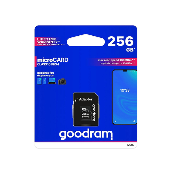 Micro SD 256GB, class 10 + адаптер, GOODRAM