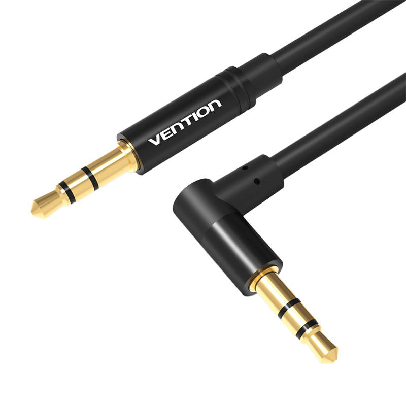VENTION Аудио кабел 1x90-градусов AUX/m/ jack 3.5мм към 1x AUX/m/ jack 3.5мм, 0.5м /черен/