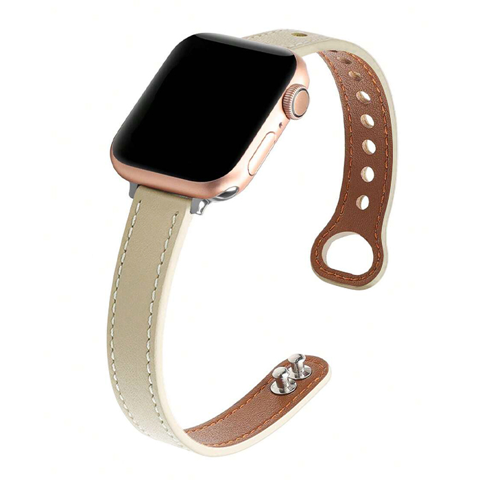 Кожена каишка Elegant Slim Leather Strap за Smart Watch, 20мм /слонова кост/