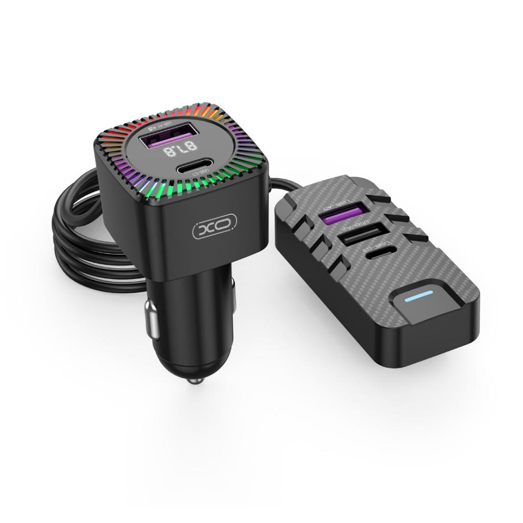 XO MP3 Wireless FM Transmitter 15.5W, 5 Outputs/6.2A: 3.1A/5V: USB-A, USB-C + 3.1A/5V:2xUSB-A, USB-C, BCC13 /черен/