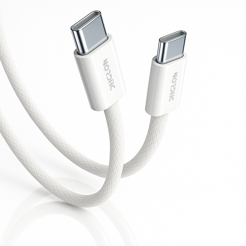 NORDIC Кабел Type-C - Type-C, 1м, 60W /бял/