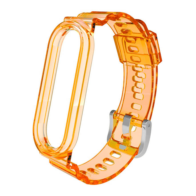 Каишка Transparent SIlicone Strap за Xiaomi Mi Band 3/4/5/6/7 /неоново оранжева/