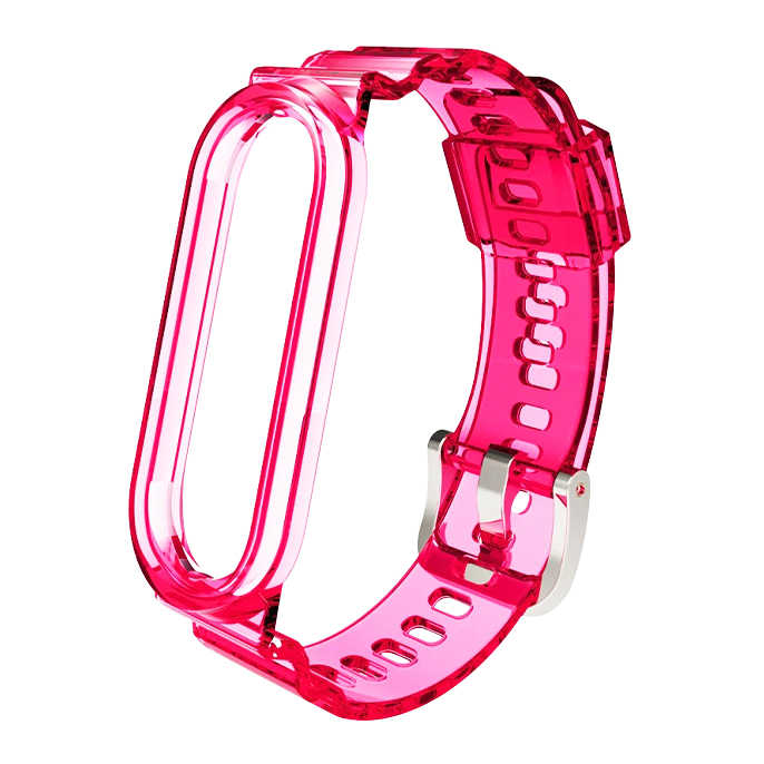 Каишка Transparent SIlicone Strap за Xiaomi Mi Band 3/4/5/6/7 /неоново розова/
