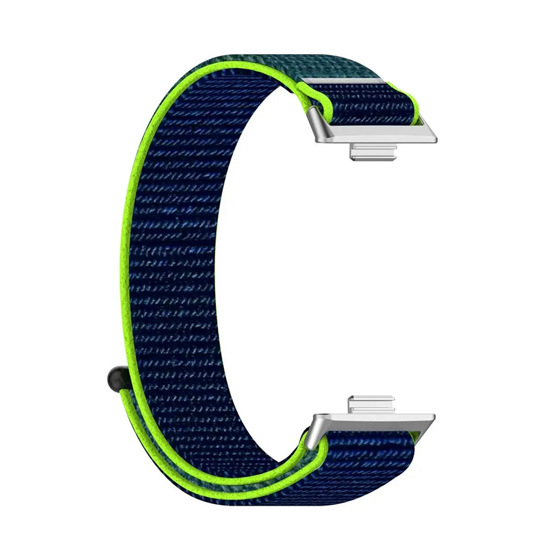 Каишка за Huawei Watch Fit 3, Nylon Loop /тъмносиньо + лайм/