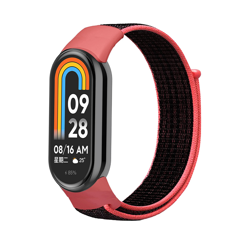 Каишка за Xiaomi Mi Band 8, Nylon Loop /червено-черно/