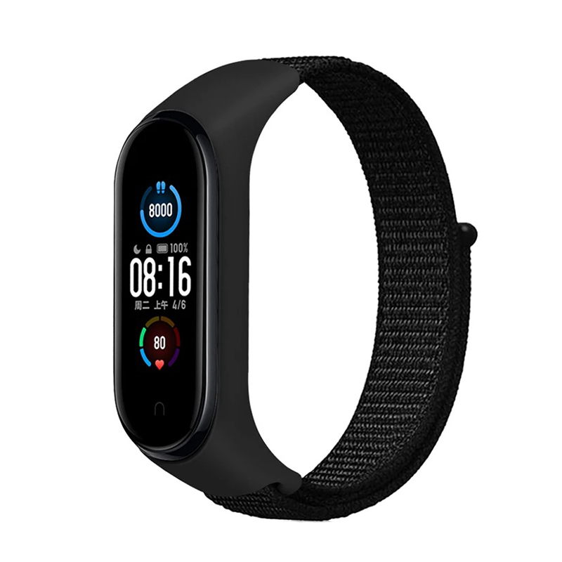 Каишка за Xiaomi Mi Band 3/4/5/6/7, Nylon Loop /черна/