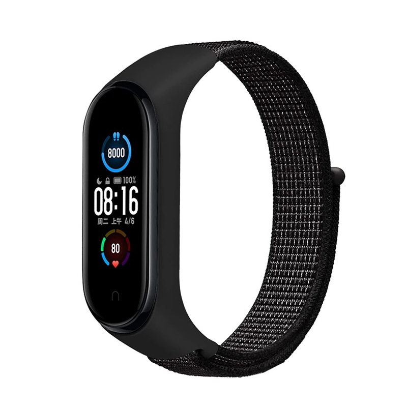 Каишка за Xiaomi Mi Band 3/4/5/6/7, Nylon Loop /чернo-сиво/