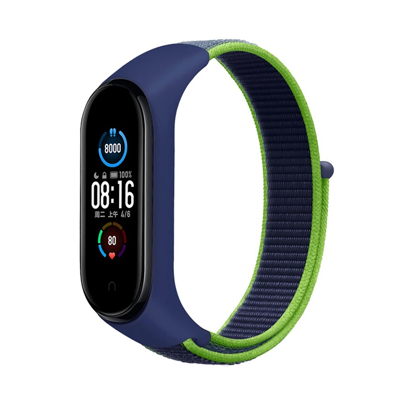 Каишка за Xiaomi Mi Band 3/4/5/6/7, Nylon Loop /синьо-лайм/