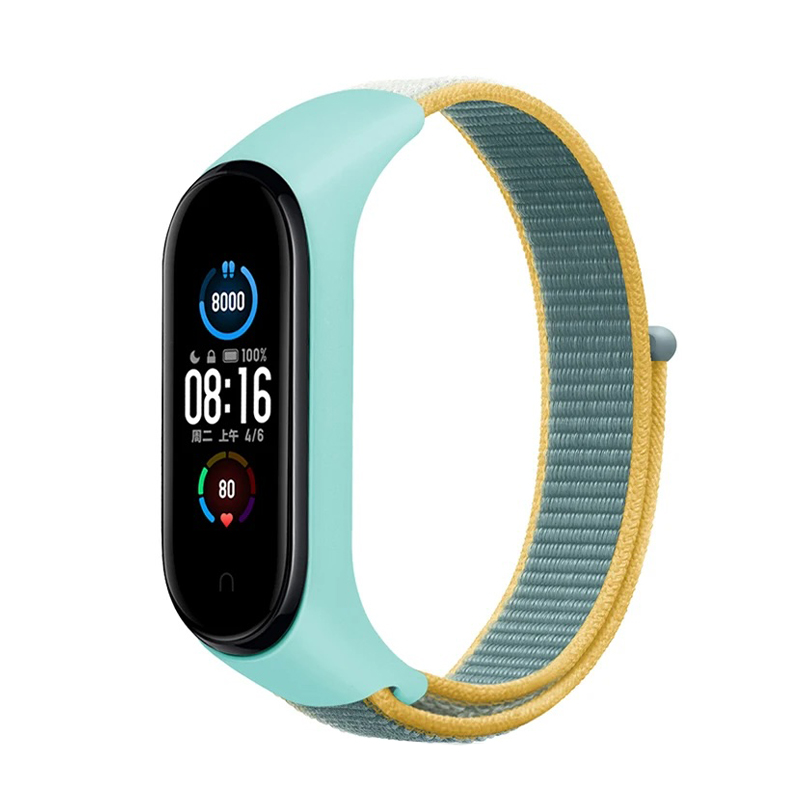 Каишка за Xiaomi Mi Band 3/4/5/6/7, Nylon Loop /мента-жълто/