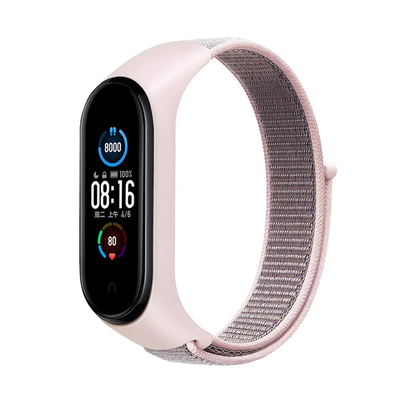Каишка за Xiaomi Mi Band 3/4/5/6/7, Nylon Loop /розов пясък/