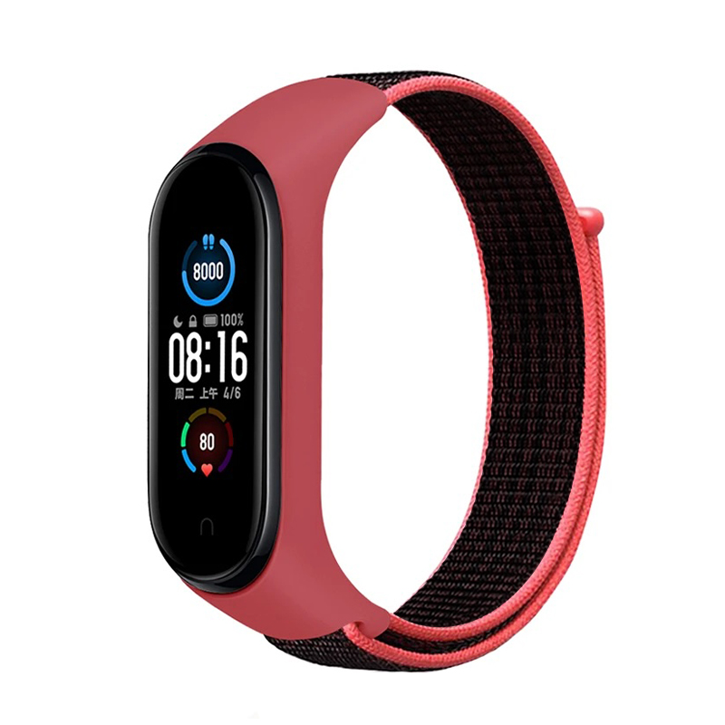 Каишка за Xiaomi Mi Band 3/4/5/6/7, Nylon Loop /червено-черно/