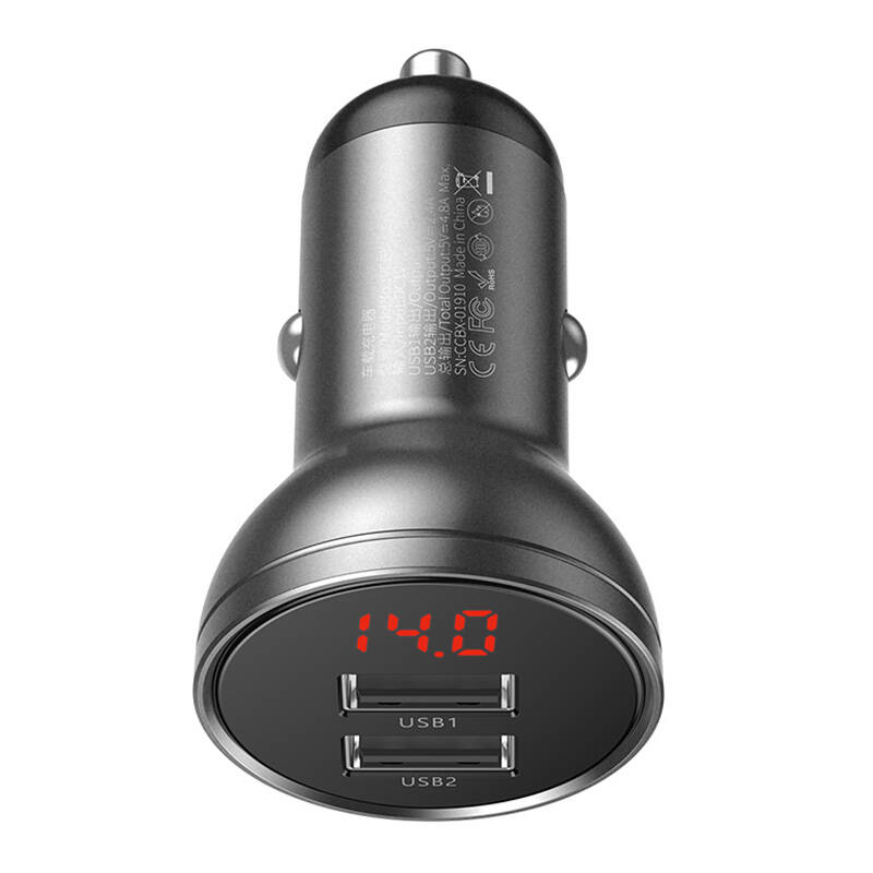 BASEUS 12V 24W, 2xUSB-A, grey - CCBX-0G