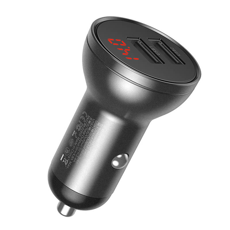 BASEUS 12V 24W, 2xUSB-A, сив - CCBX-0G