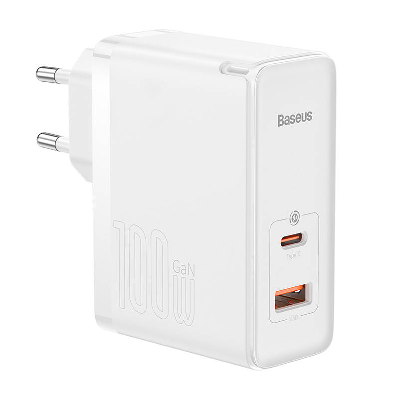 BASEUS 220V 100W, USB-A + USB-C, кабел C-C, GaN5 Pro, бял - CCGP090202