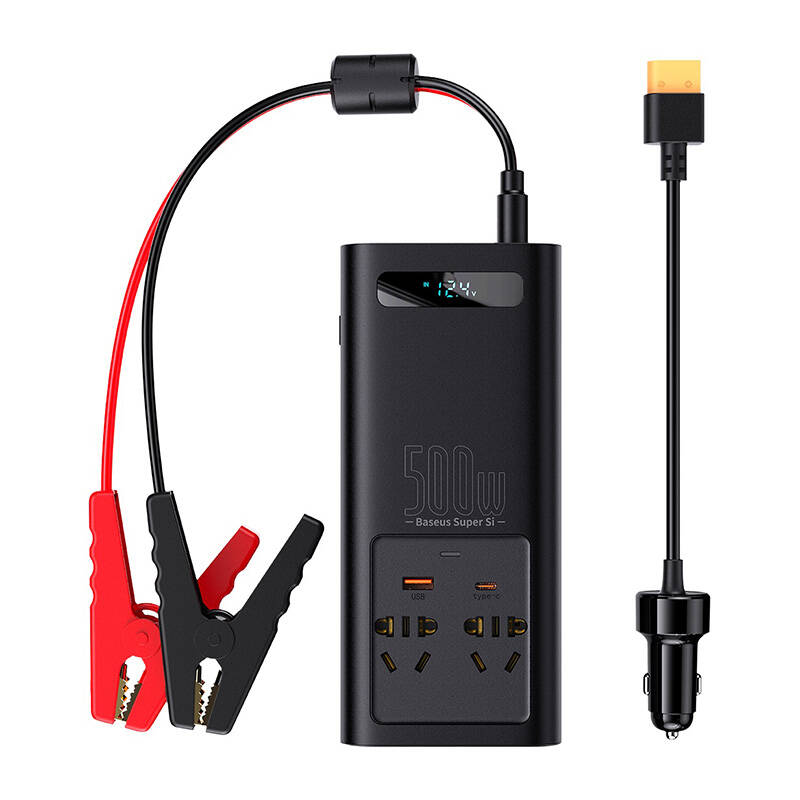 BASEUS Инвертор за кола 500W, USB-A + USB-C + 2xAC, черен - CGNB000101