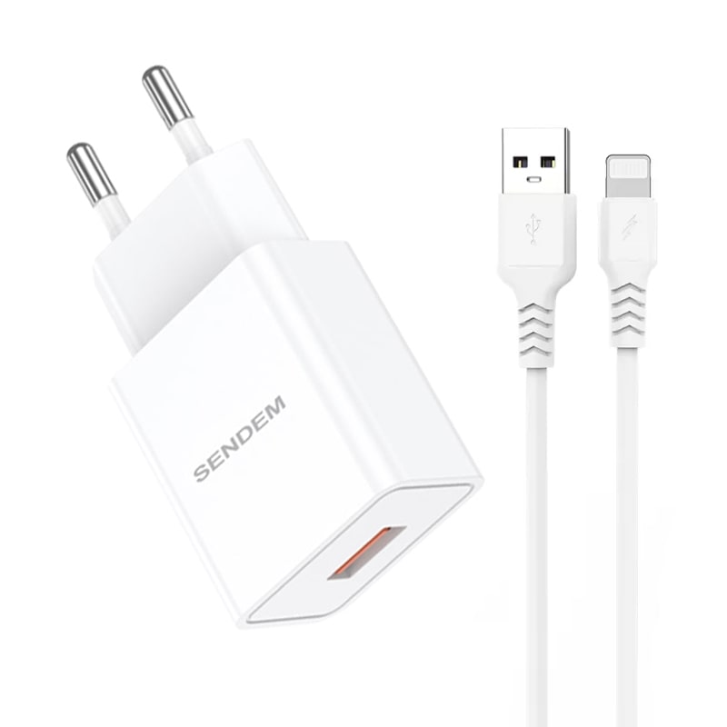 SENDEM 220V 10.5W, USB-A , кабел A-L, бял - OG30