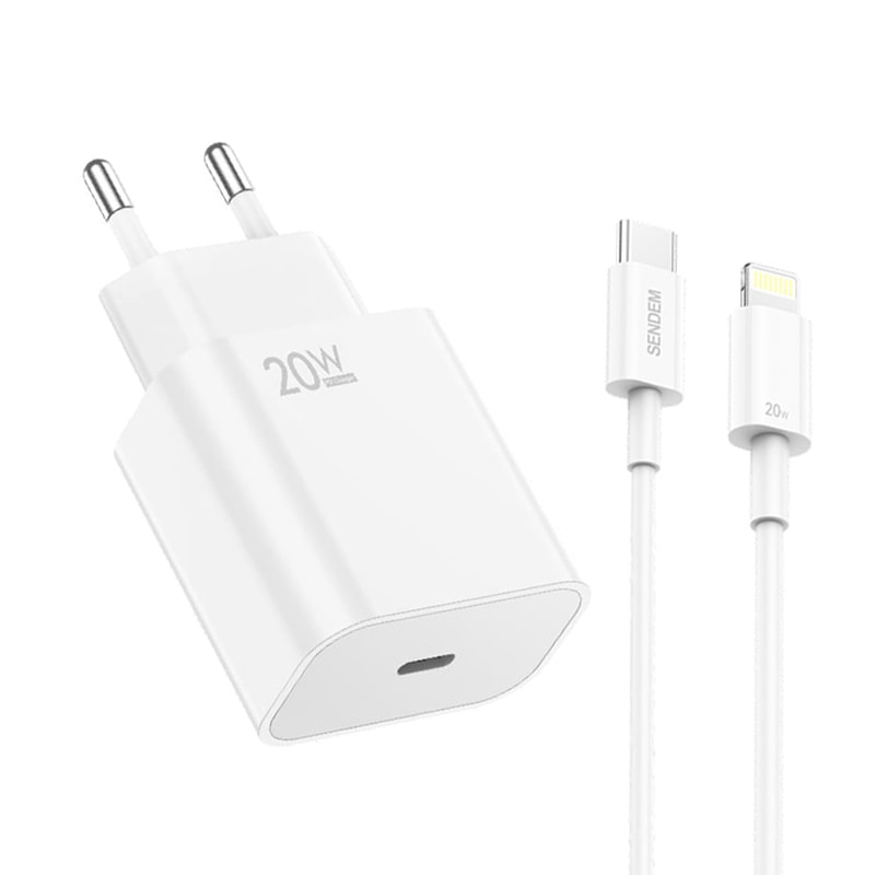 SENDEM 220V 20W, USB-C, кабел C-L, бял - OG73