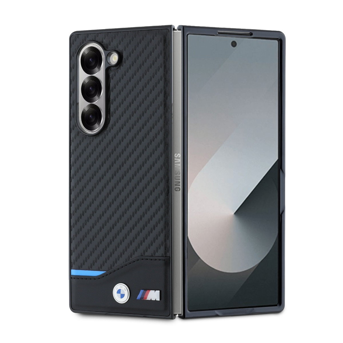 BMW Калъф Samsung Z Fold 6, PU Carbon Blue Line, черен - М BMHMZFD622NBCK