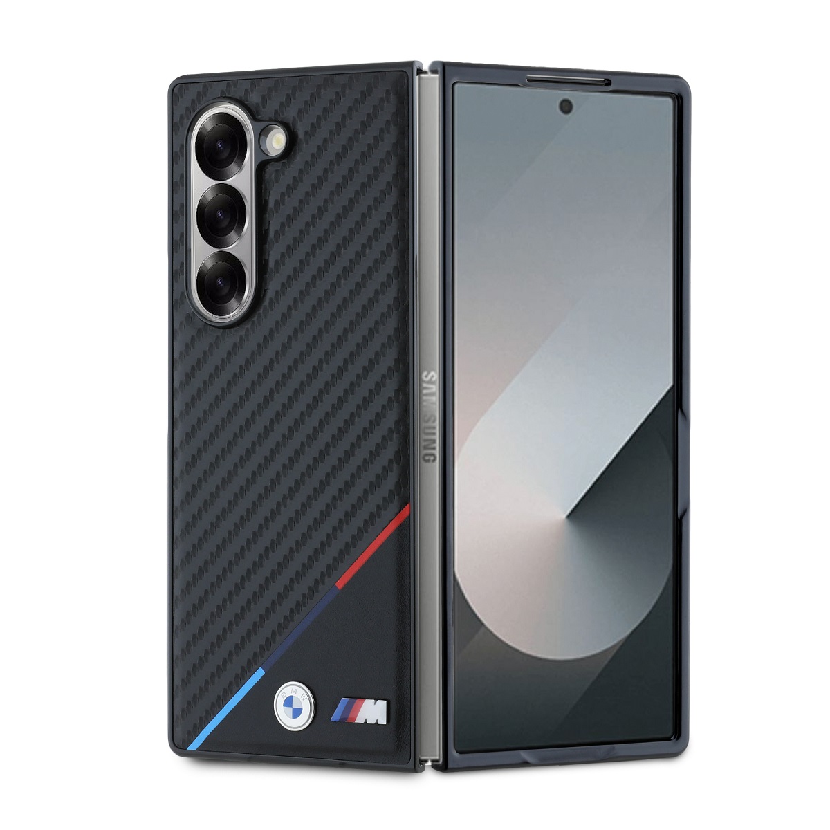 BMW Калъф Samsung Z Fold 6, PU Carbon Tricolor Stripe MagSafe, черен - М BMHMZFD623PUDTK
