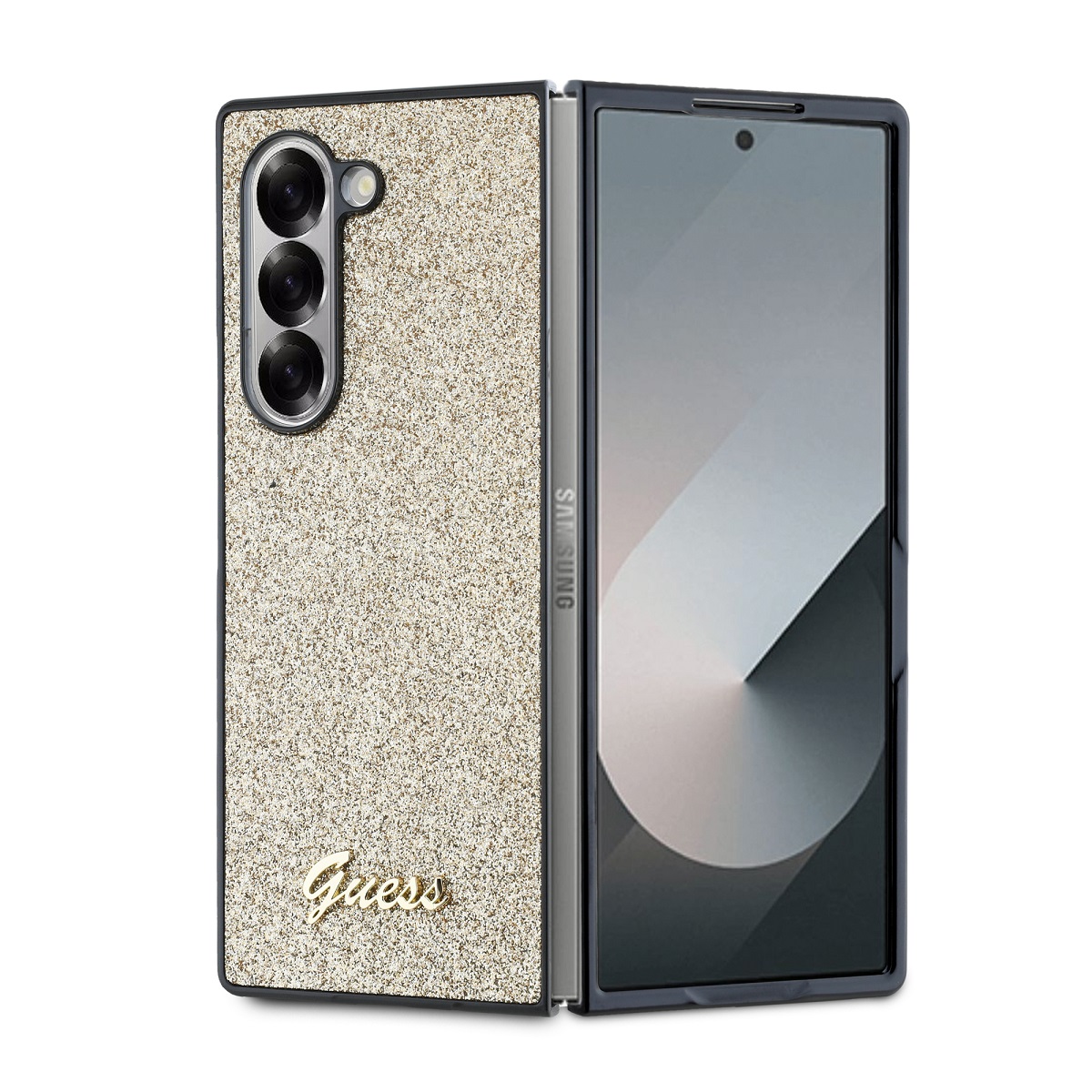 GUESS Калъф Samsung Z Fold 6, PC/TPU Glitter Flakes Metal Logo, златен - GUHCZFD6HGGSHD