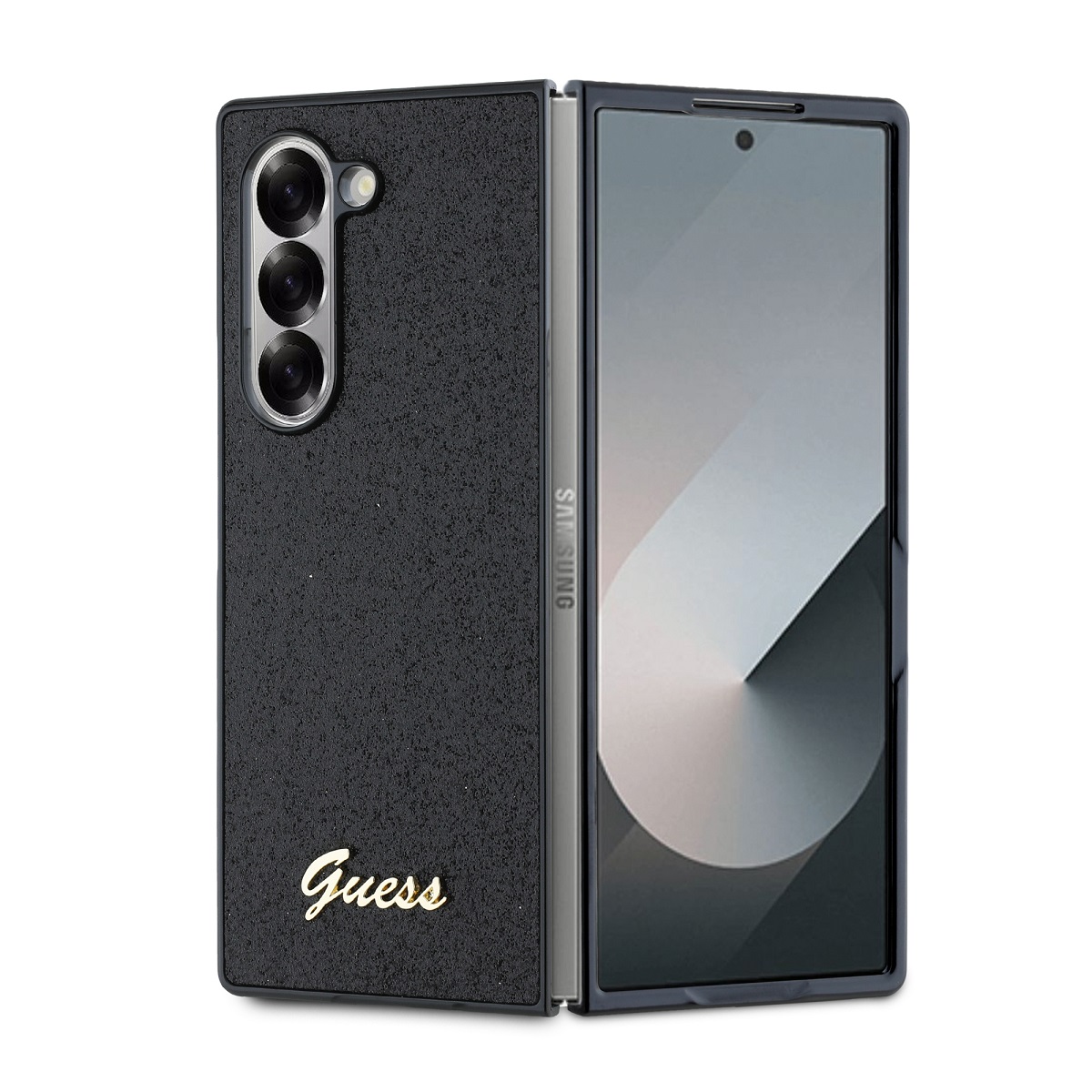 GUESS Калъф Samsung Z Fold 6, PC/TPU Glitter Flakes Metal Logo, черен - GUHCZFD6HGGSHK