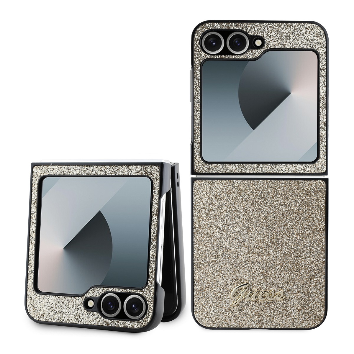 GUESS Калъф Samsung Z Flip 6, PC/TPU Glitter Flakes Metal Logo, златен - GUHCZF6HGGSHD