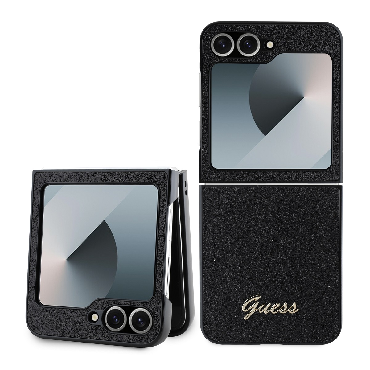 GUESS Калъф Samsung Z Flip 6, PC/TPU Glitter Flakes Metal Logo, черен - GUHCZF6HGGSHK