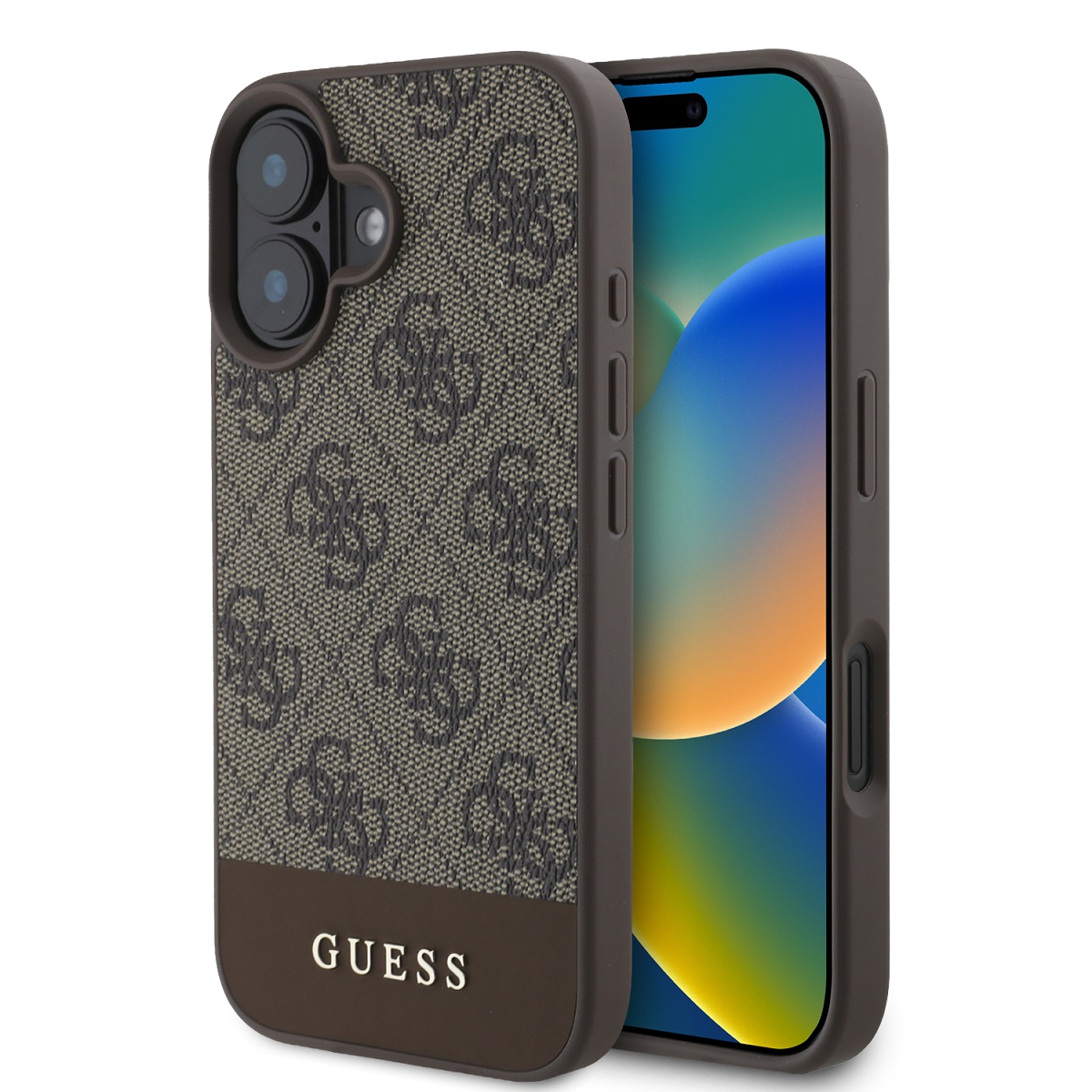 GUESS Калъф Apple iPhone 16, PU 4G Stripe, кафяв - GUHCP16SG4GLBR