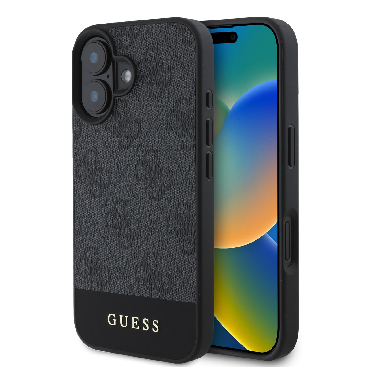 GUESS Калъф Apple iPhone 16, PU 4G Stripe, сив - GUHCP16SG4GLGR