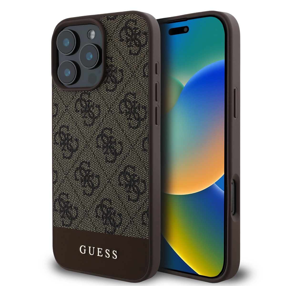 GUESS Калъф Apple iPhone 16 Pro Max, PU 4G Stripe, кафяв - GUHCP16XG4GLBR