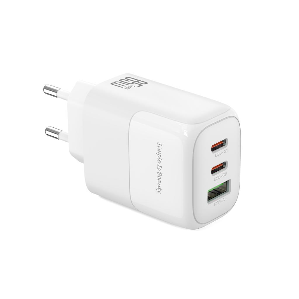 XO 220V 65W, USB-A + 2xUSB-C, GaN Nitride, бял - L139