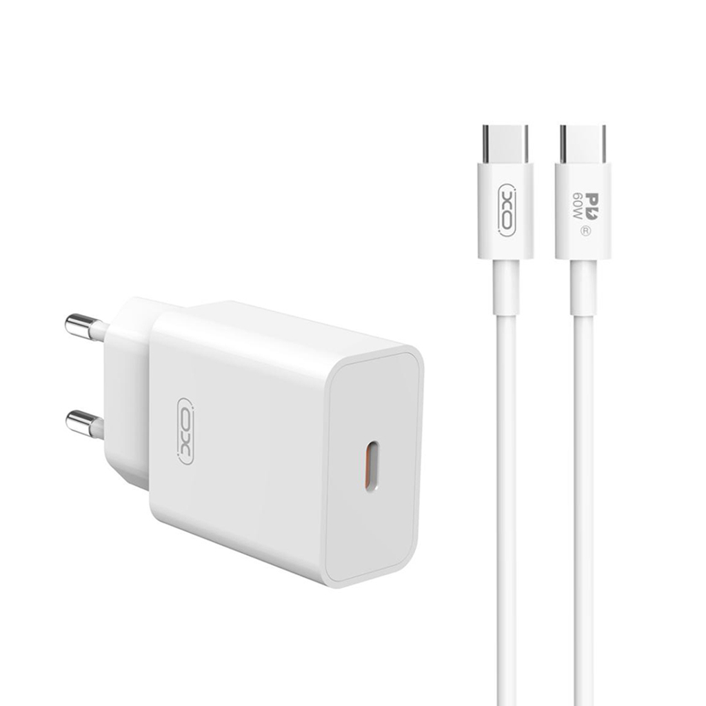 XO 220V 20W, USB-C, кабел C-C, бял - L126