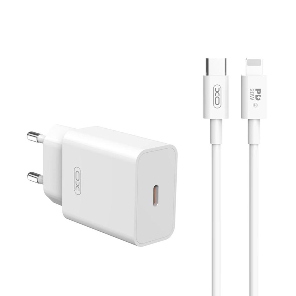 XO 220V 20W, USB-C, кабел C-L, бял - L126
