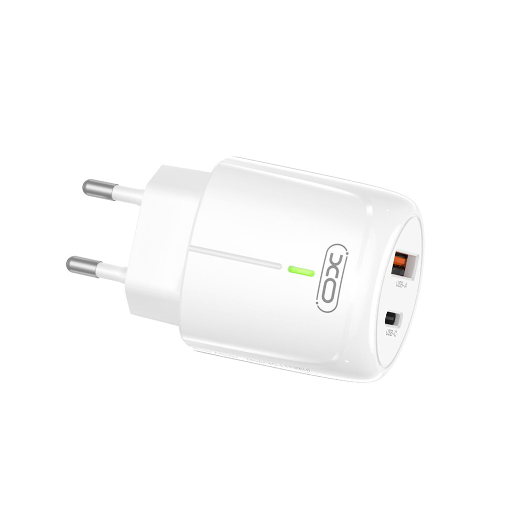 220V XO 20W, USB-A + USB-C, бял - L114