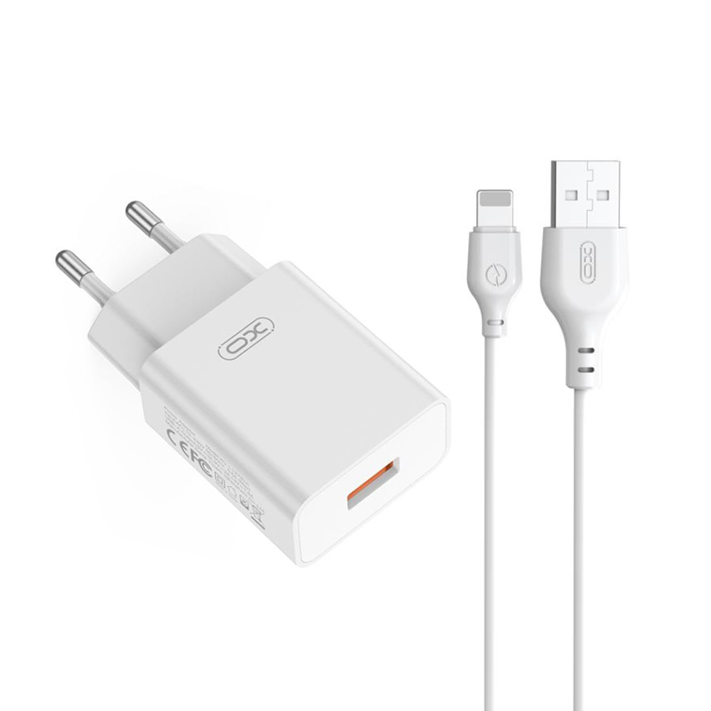XO 220V 18W, USB-A, кабел A-L, бял - L127